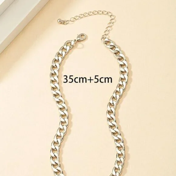 Sterling Silver Heart Cuban Chain Choker Necklace - Picture 3 of 5